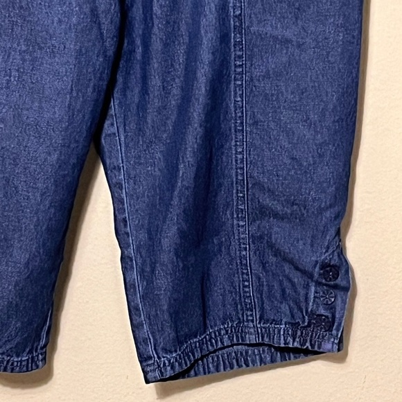 Erika Y2K blue drawstring elastic waist button on legs capri jeans Sz PL - Picture 2 of 6